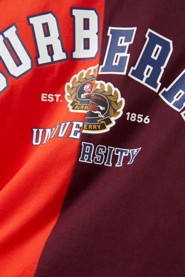 Buy Burberry Red Logo-print Colour-block T-shirt in Cotton for