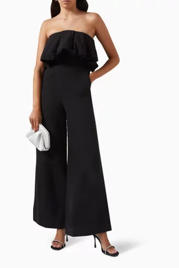 Buy Simkhai Black Puff Flared-leg Jumpsuit in Cotton-linen Blend