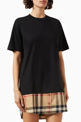 Buy Burberry Black Check Panel Oversized T shirt Dress in Cotton for Women Online Ounass Kuwait