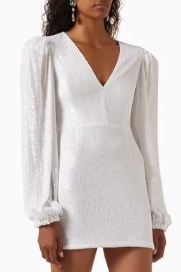rotate white sequin dress ROTATE BIRGER CHRISTENSEN Kasia Sequin Maxi Dress in White