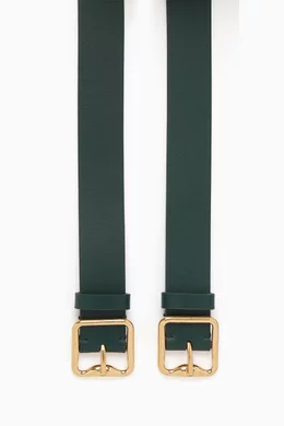 Buy Burberry Green Double B Buckle Belt in Calfskin Leather for