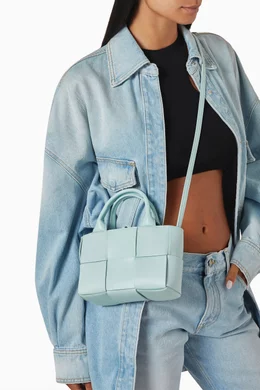 Buy Bottega Veneta Blue Candy Arco Tote Bag in Intrecciato
