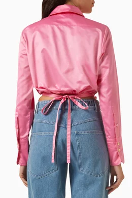 Buy Patou Pink Cut-out Crop Shirt in Eco-satin for Women Online