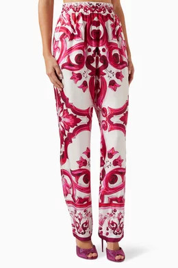 Dolce & Gabbana PINK SILK TROUSERS シルク パンツ 光沢 美脚 Dolce & Gabbana - Girls Pink Silk Rose Trousers | Childrensalon