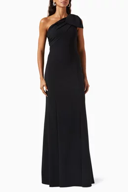 Buy Teri Jon Black One shoulder Cape Gown in Scuba Chiffon for Women Online Ounass Kuwait