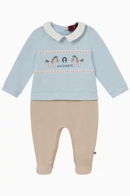 Buy AIGNER Blue Horse Logo Overall in Stretch Cotton for Baby Boys