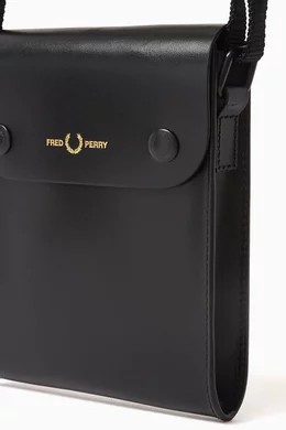 Buy Fred Perry Black Crossbody Pouch in Burnished Leather