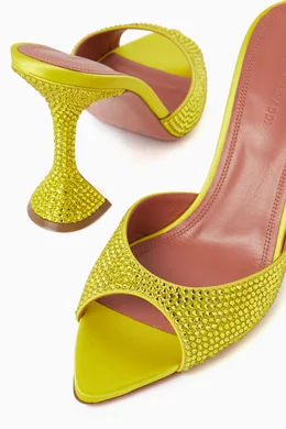 Buy Amina Muaddi Yellow Caroline 95 Crystal Mules in Satin for