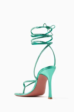 Buy Amina Muaddi Green Cora 105 Crystal Lace up Heels in Leather for Women Online Ounass Kuwait