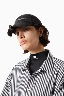 Buy Balenciaga Black Bal.com Front Piercing Cap in Cotton Drill