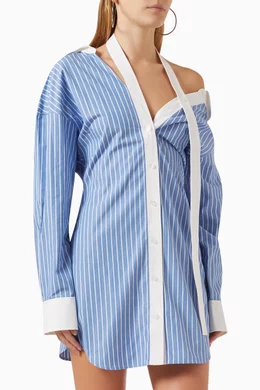 Buy Alexander Blue Striped Split-collar Mini Shirt Dress in