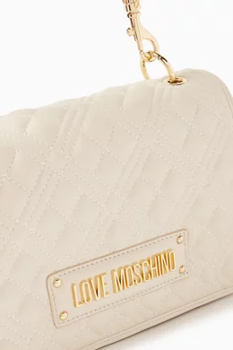 Buy Love Moschino White Small Shoulder Bag in Quilted Faux-leather