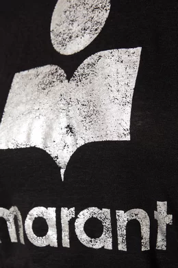 Buy Isabel Marant Etoile Black Koldi Logo T-shirt in Cotton