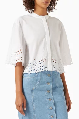 Buy Isabel Marant Etoile White Rommy Crochet Crop Shirt in Cotton 