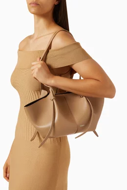 Buy YUZEFI Neutral Small Mochi Tote Bag in Smooth Leather for - Main Image