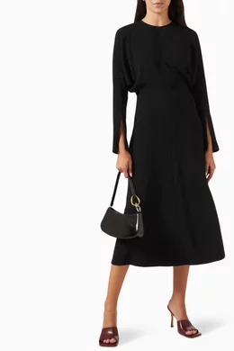 knee length dresses for ladies Gathered Waist Midi Dress - Frost