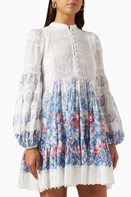 Cotton Slub Shift Dress in Blue Field