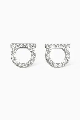 Buy Ferragamo Silver Gancini Crystal Stud Earrings in Silver