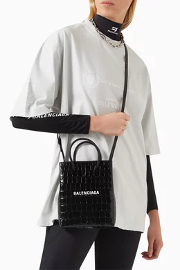 Buy Balenciaga Black Large Shopping Bag in Croc-embossed Leather 