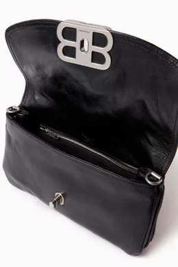 Buy Balenciaga Black Small Soft Flap Bag in Calfskin Leather for