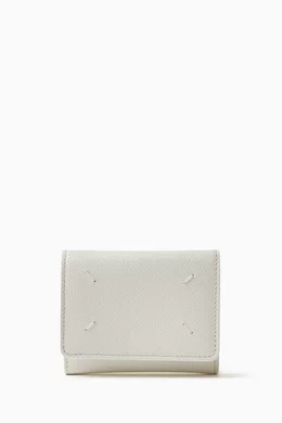 財布・小物その他 Maison Margiela White Hammered Leather Shoulder Bag Wallet Maison Margiela four-stitch Leather bi-fold Wallet | White