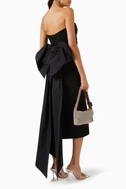 Buy Rebecca Vallance Black Marie Bow Midi Dress in Cady for