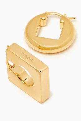 Buy Jacquemus Gold Les Boucles Rond Carré Asymmetric Mini Hoop
