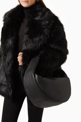 Buy BY FAR Black Maxi Cush Top Handle Bag in Grain Leather for