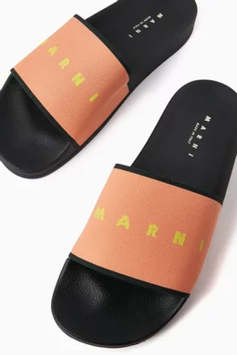 Buy Marni Multicolour Logo Pool Slides in Jacquard for Men Online
