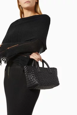 Buy Bottega Veneta Black Mini Cabat Tote Bag in Inteccio Leather