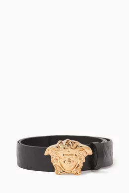 Buy Versace Black La Medusa Greca Belt in Leather for Men Online