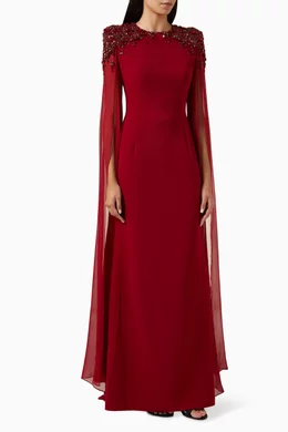 Buy Jenny Packham Red Jenna Cape Dress in Crepe for Women Online