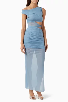blue polka dot off the shoulder dress One Shoulder Wilmer | Women's Designer Dress