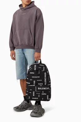 Buy Balenciaga Black Explorer All-over Logo Backpack in