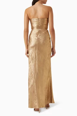 Buy Shona Joy Gold Royale Strapless Lace-up Maxi Dress in Metallic Satin  for Women Online | Ounass Kuwait