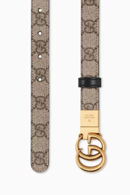 Buy Gucci Brown GG Marmont Reversible Thin Belt in Canvas