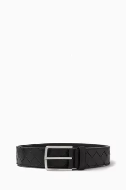 Buy Bottega Veneta Black Intrecciato Belt in Leather for Men