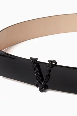 Buy Versace Black Virtus Waist Belt in Patent Leather for  display picture 1