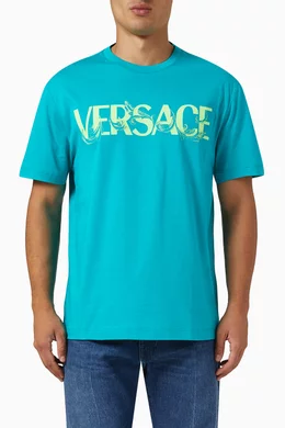 Buy Versace Green Barocco Silhouette Logo T-shirt in Jersey for
