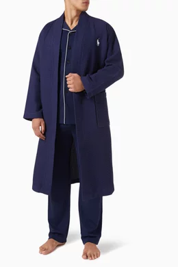 Buy Polo Ralph Lauren Blue Sleep Robe in Waffle Cotton for Men Online Ounass Kuwait