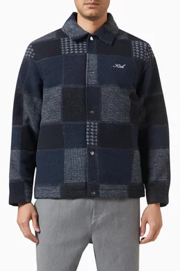 Buy Kith Blue Patchwork Coaches Jacket in Wool-blend for Men