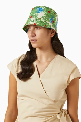 Buy Tory Burch White Floral-printed Bucket Hat in Twill for Women