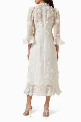 Buy Zimmermann Neutral Matchmaker Floral-applique Midi Dress in Silk-linen  Organza for Women Online | Ounass Kuwait