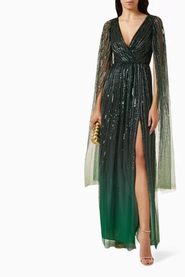 Buy Marchesa Notte Green Ombre Beaded Gown in Polyester for Women Online |  Ounass Kuwait