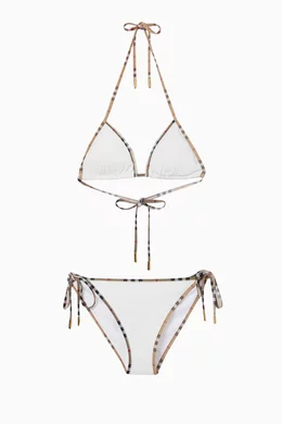 Buy Burberry White Check Trim Triangle Bikini Set in Stretch-nylon