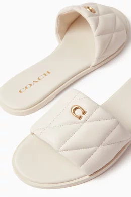 Buy Coach White Holly Quilted Slide Sandals in Leather for Women