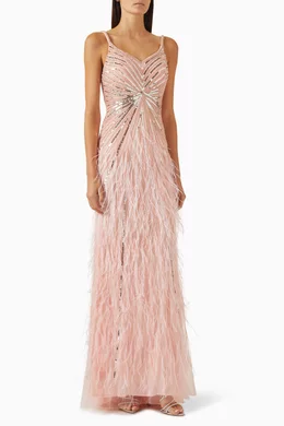 Basix feather embellished gown outlet