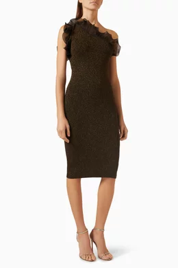 Metallic Gold Knit Dress One Shoulder Metallic Knit Rose Gold One