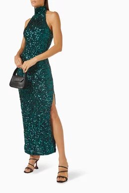 Buy Rotate Birger Christensen Green Kasia Maxi Halterneck Dress in Sequins  for Women Online | Ounass Kuwait