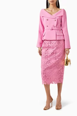 Buy Self-Portrait Pink Tailored Midi Dress in Crepe Lace for
